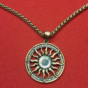 Bronze Sun Aurora Borealis Rhinestones Pendant Rope Chain Necklace